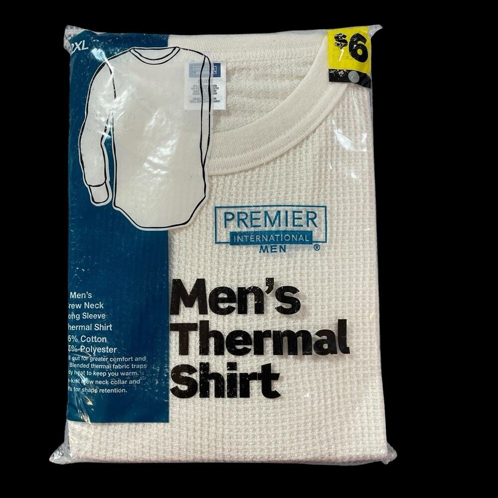 New Premier International Thermal Shirt Men's 2XL Long Sleeve Waffle Knit Ivory